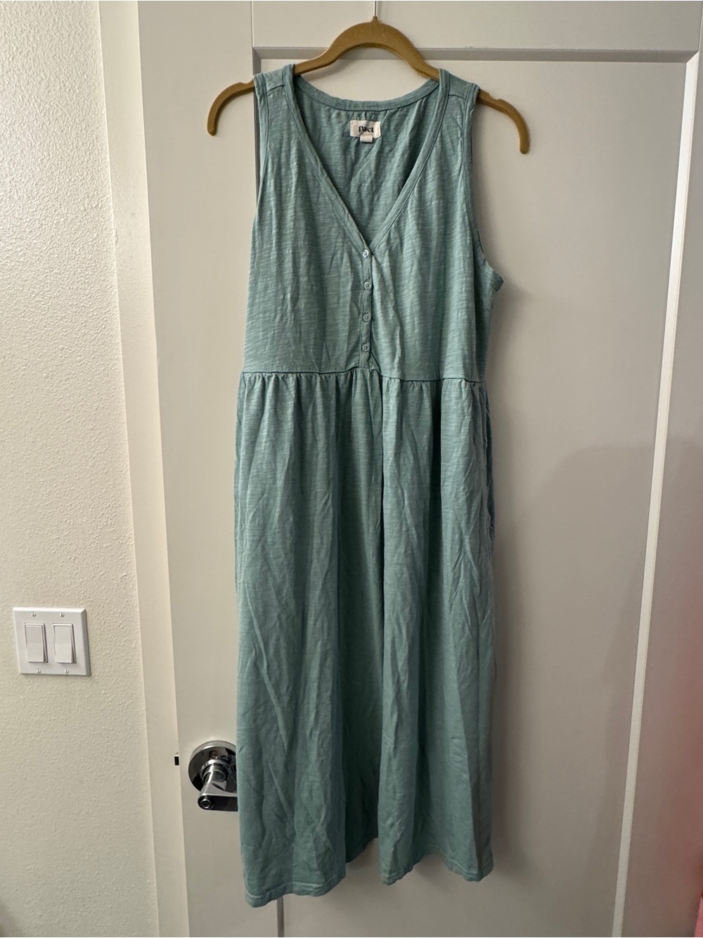 Pact Women's Sky Blue Relaxed Slub Henley Tank Dress L